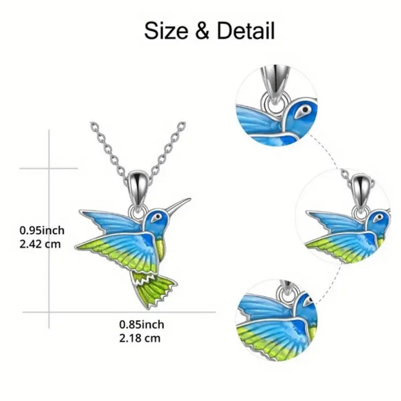 Blue and Green Hummingbird Necklace - Picture 4 of 5